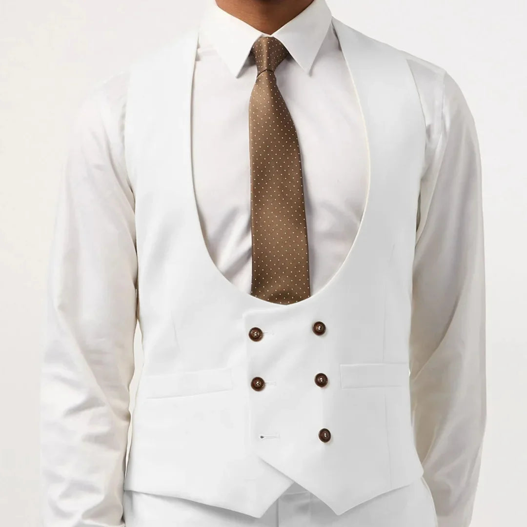 Men Vest White Double Button With Pocket Solid Waistcoat For Wedding Banquet Business Work Office Casual Daily Men Suit Vest