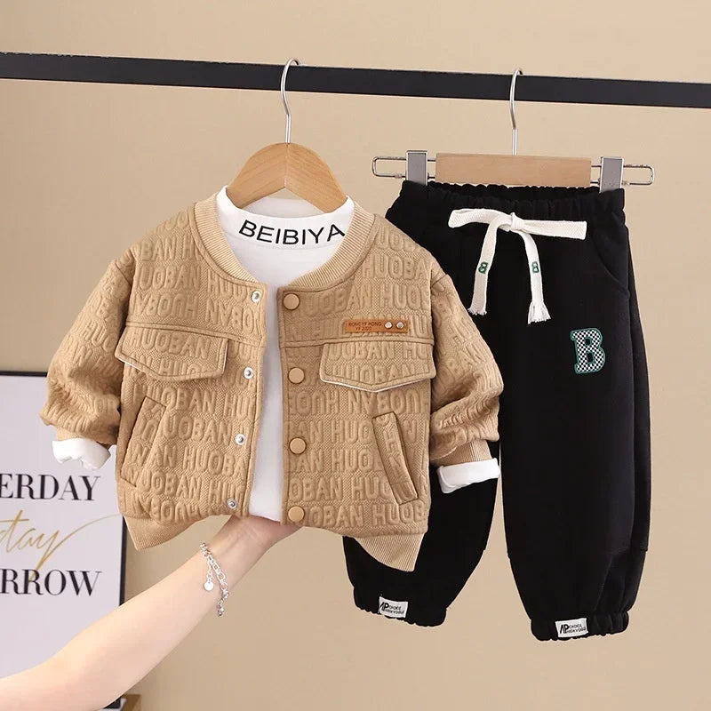 New Autumn Baby Clothes Set Children Boys Long Sleeved Suit Jacket T-Shirt Pants 3Pcs/Set Toddler Letter Costume Kids Tracksuits
