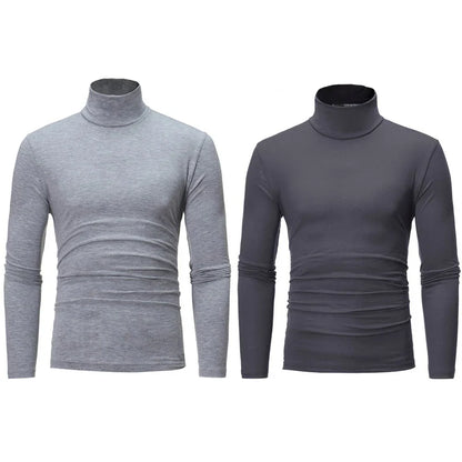 2pcs Men Thin Warm Tops Men's Autumn Long-sleeved Thermal Underwer Male High Collar Fashion T-shirt