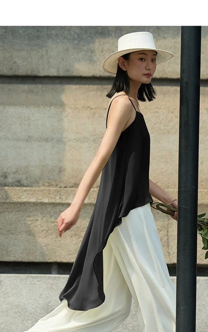 Women's Tank Top 2026 Summer New Strapless Double Layer Chiffon Cami Casual Flowy Asymmetrical Sleeveless Tops 12642154