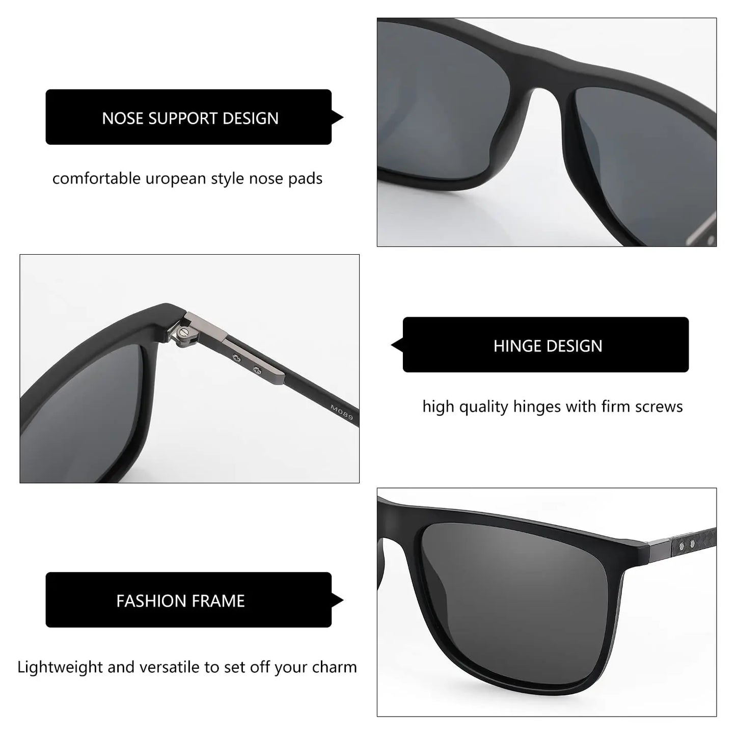 Square Polarized Sunglasses for Men Ultralight Carbon Fiber Sun Glasses Driving Fishing Golf Sports UV400 Protection