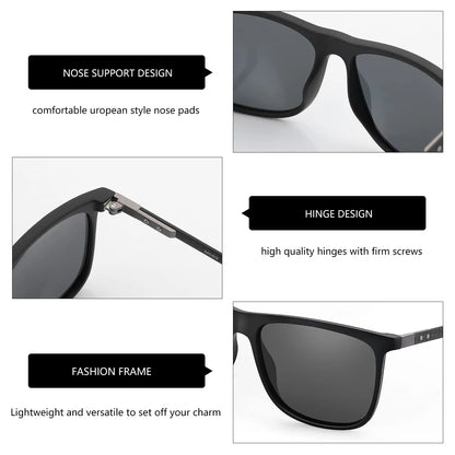 Square Polarized Sunglasses for Men Ultralight Carbon Fiber Sun Glasses Driving Fishing Golf Sports UV400 Protection