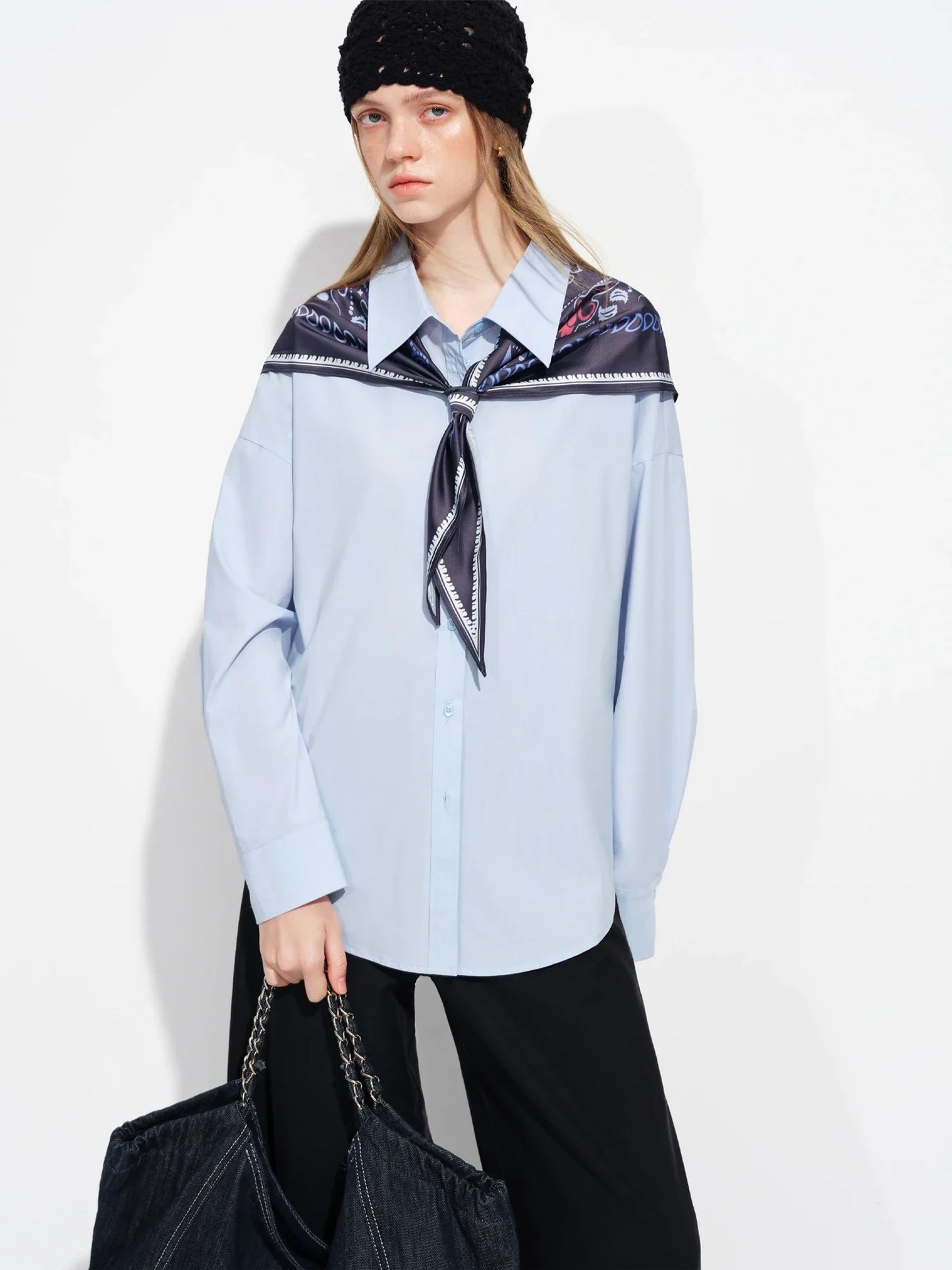 Vintage Print Long Sleeve Blouse for Women with Silk Scarf Collar Turned-Up Collar Commute Casual 2026 New Arrival Shirts