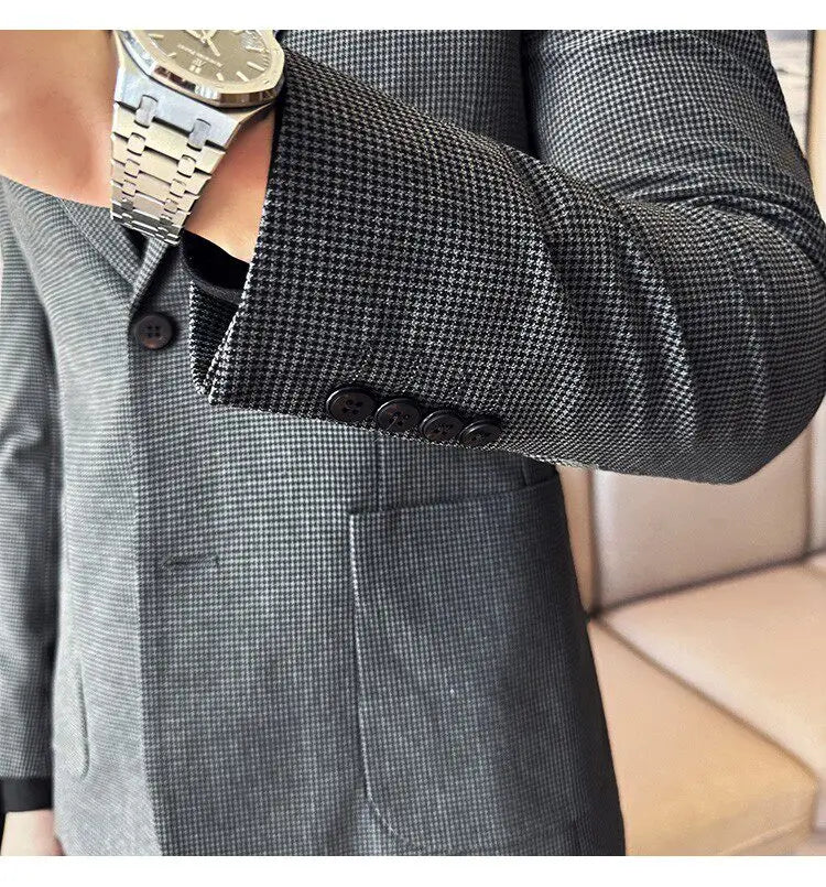Korean Vintage Elegant Men's Business Slim Fit Suit Jacket 2026 New Fashion Lapel Single Breasted Men Social Party Dress Coats