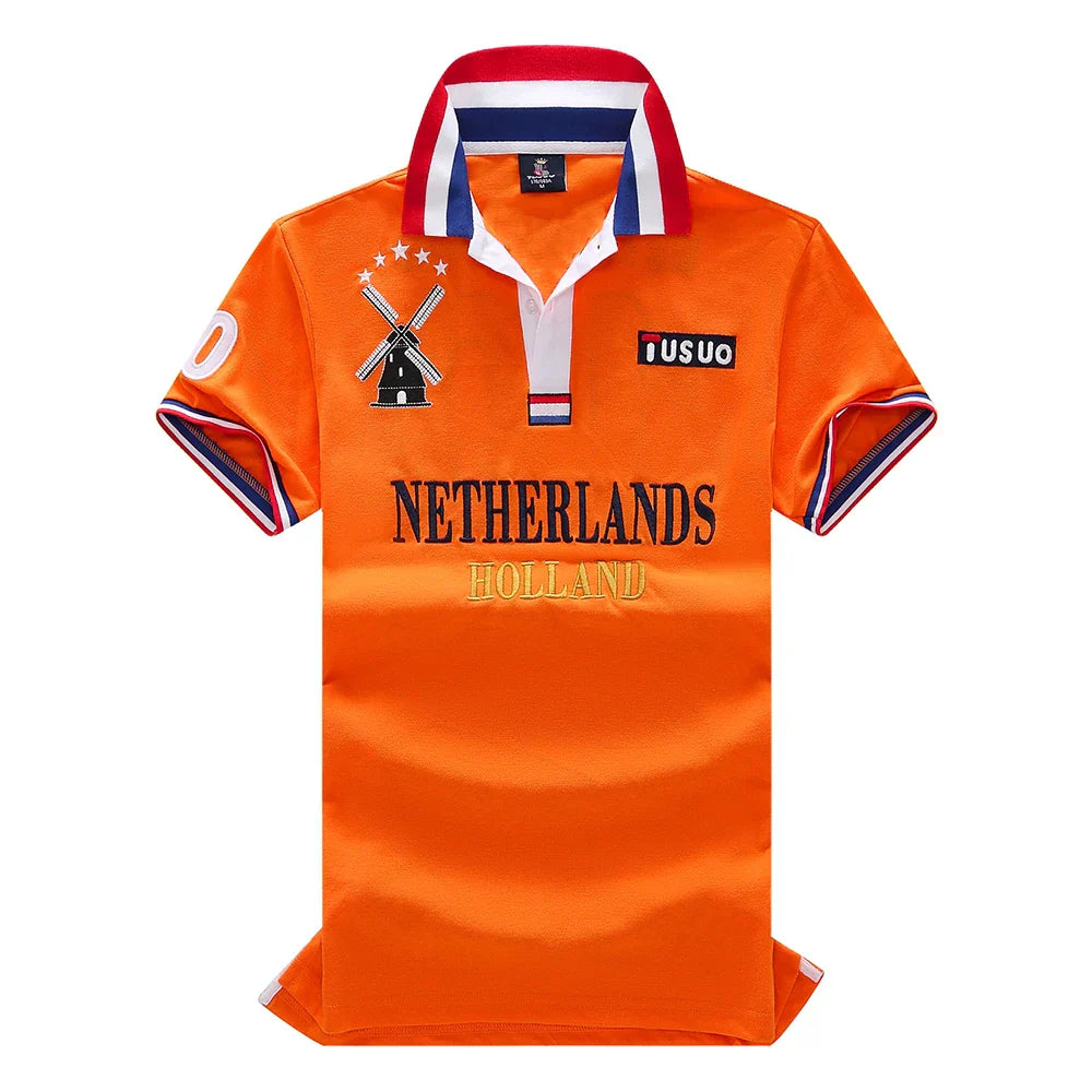 Men's polo shirt Netherlands easter monday king's birthday all saints'day christmas day cotton embroidery stitching color hollan