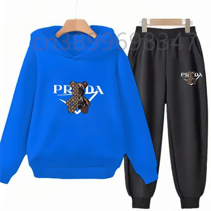 Children 3-12 Years Hoodie Long-sleeved Boys Girls Toddler Sports Coat Top+Pants Casual Sweatshirt Set Kids Little Bear Letters