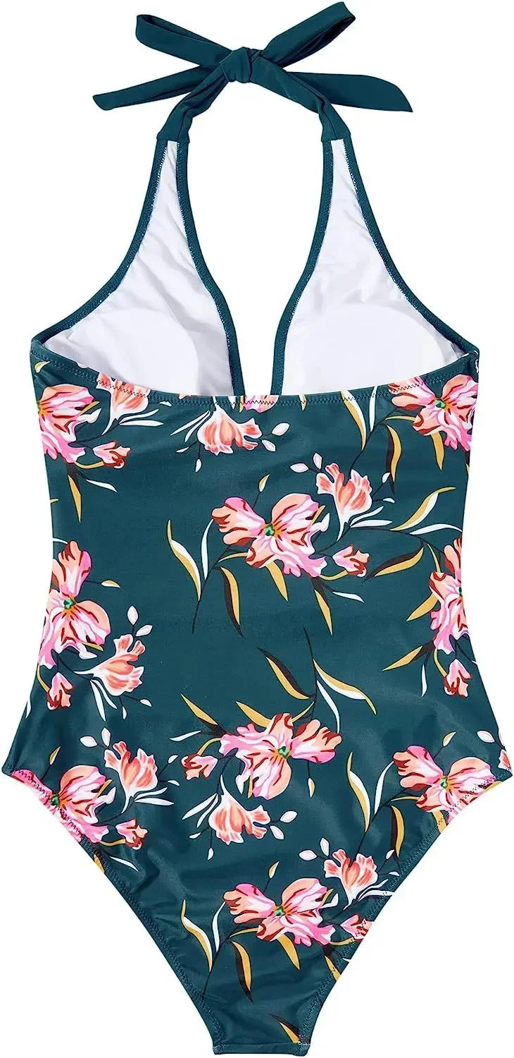 S - XXL Wrinkled Halter V Neck One Piece Swimsuit Women Swimwear Female Monokini Backless Bathing Suit Swim Beachwear Bodysuit