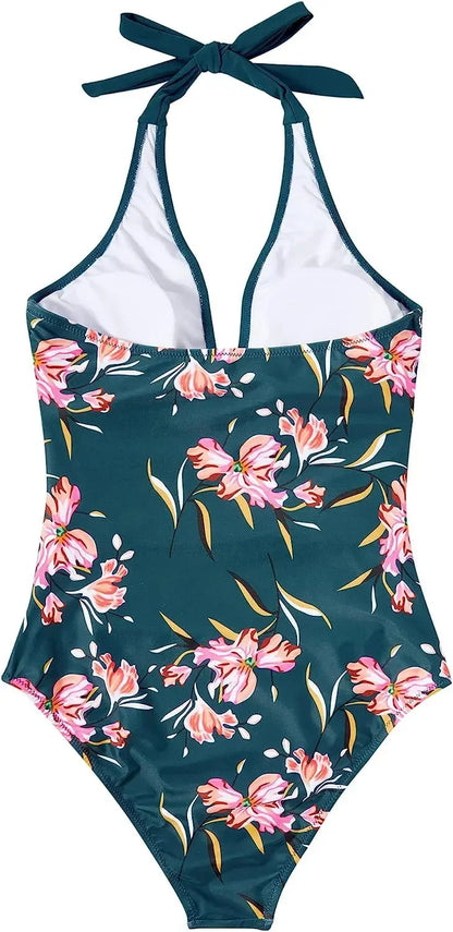 S - XXL Wrinkled Halter V Neck One Piece Swimsuit Women Swimwear Female Monokini Backless Bathing Suit Swim Beachwear Bodysuit