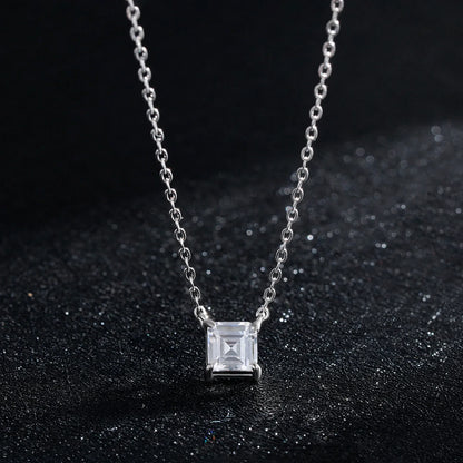 Real 925 Sterling Silver Square Emerald cut Clear CZ Classic Necklace Pendant For Women Wedding Charm Fine Jewelry 2020