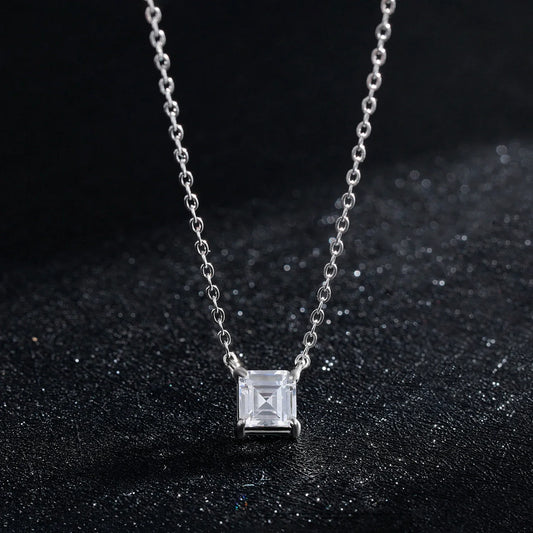 Real 925 Sterling Silver Square Emerald cut Clear CZ Classic Necklace Pendant For Women Wedding Charm Fine Jewelry 2020