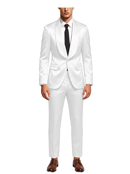 Luxury Men's Satin Tuxedo Suit Shawl Lapel Slim Fit 2-Piece Blazer & Pants Set Formal Business Casual Jacket Coat for Wedding