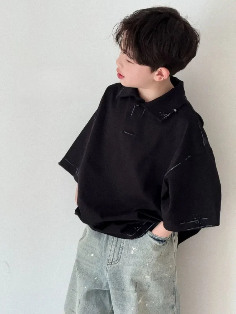 Boys' Polo Short Sleeve T-Shirt Summer Casual Stylish Versatile Toddler Big Kids Tops