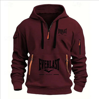 Modo herfst en inverno herenmerkkleding ontwerp met mealous ritsen bedrukte moletom com capuz casual losse trui met capuchon