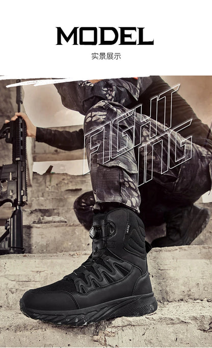 Large Outdoor Training Boots Men's Mountaineering Hiking Boots High Top Rotating Buckle Fashion Camouflage Sports Shoes