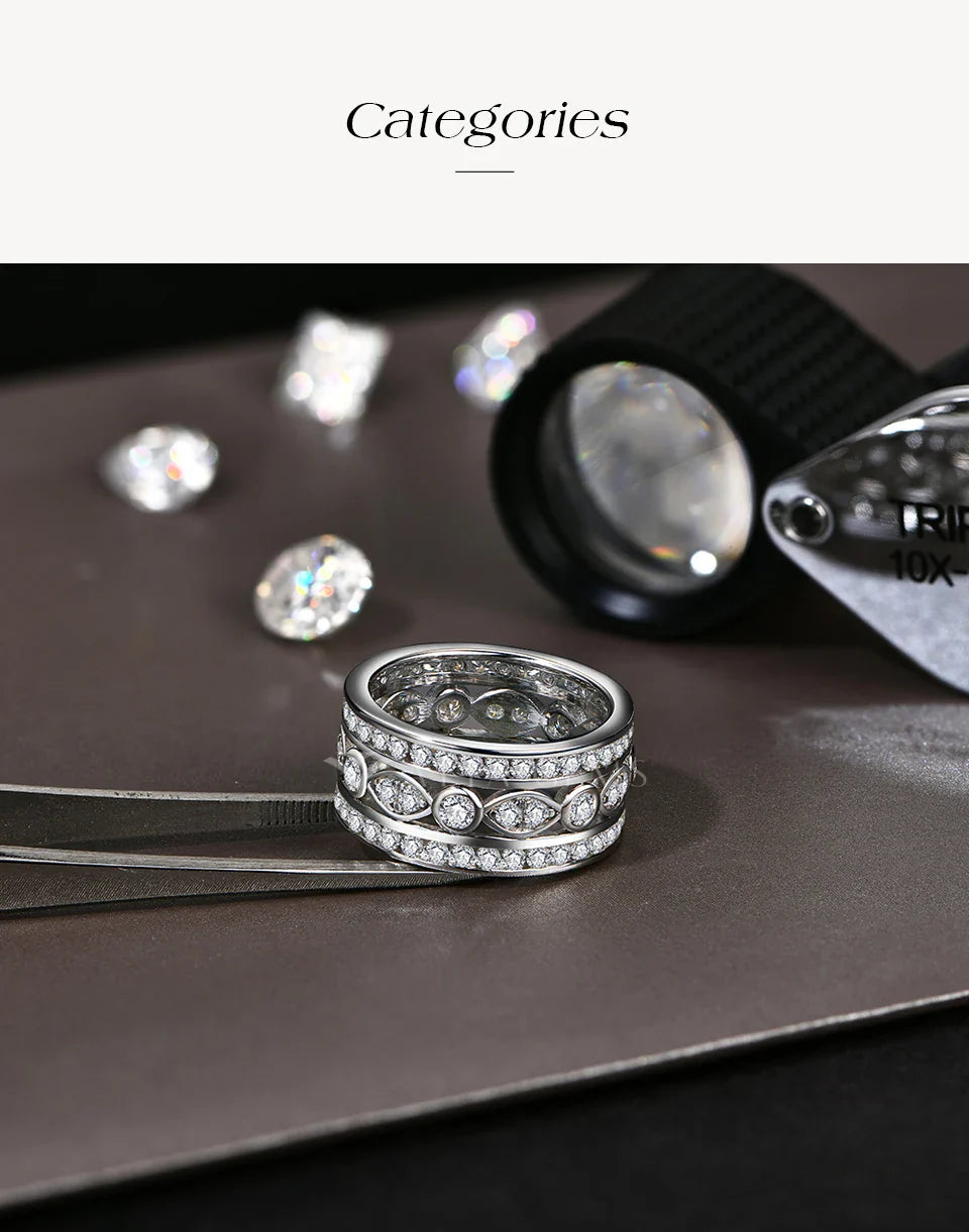 Luxury Full Moissanite Rings for Women D Color VVS1 Lab Diamond Band S925 Silver Engagement Wedding Jewelry Party Gift