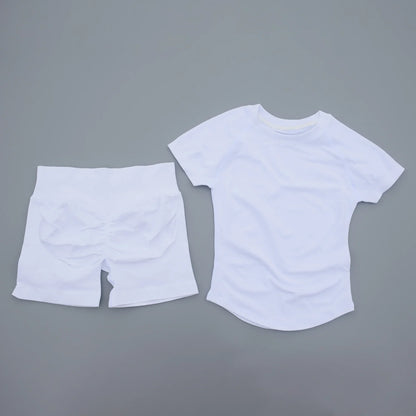 2 Pieces Sports Sets Short Sleeve Seamless Yoga Top Fitness Set Women Workout Running Sports Shorts Gym Suit