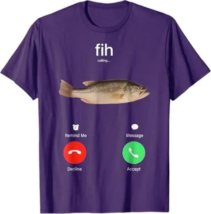 Fih Calling Remind Me Message Decline Accept Phone Call Fish T-Shirt Funny Fishman Graphic Outfit Short Sleeve Blouses Novelty