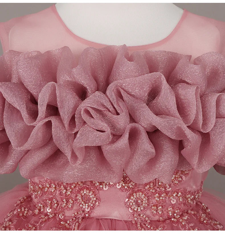 Fashion Flower Girl Dresses for Weddings Lace Mesh Sleeveless Pageant Princess Ball Gown Summer Kids Birthday Dress 1-7 Years