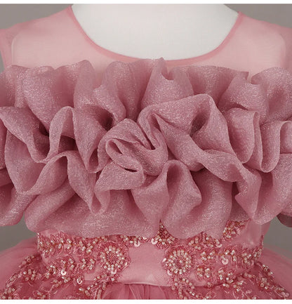 Fashion Flower Girl Dresses for Weddings Lace Mesh Sleeveless Pageant Princess Ball Gown Summer Kids Birthday Dress 1-7 Years