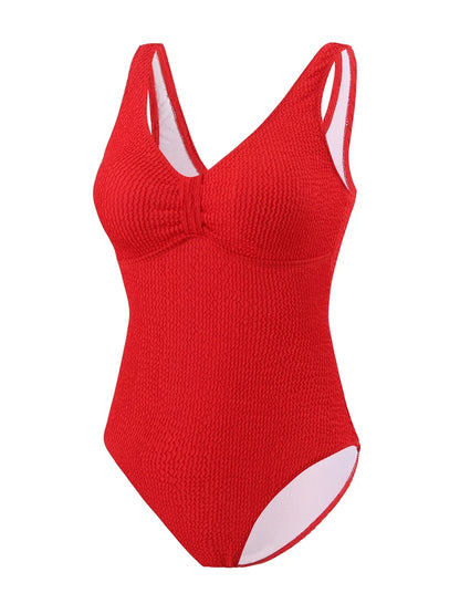 Slim V Neck Swimsuit Women 2025 New One Piece Vacation Swimwear Solid Bodysuit Female Bathers Swimming Monokini Summer Beachwear