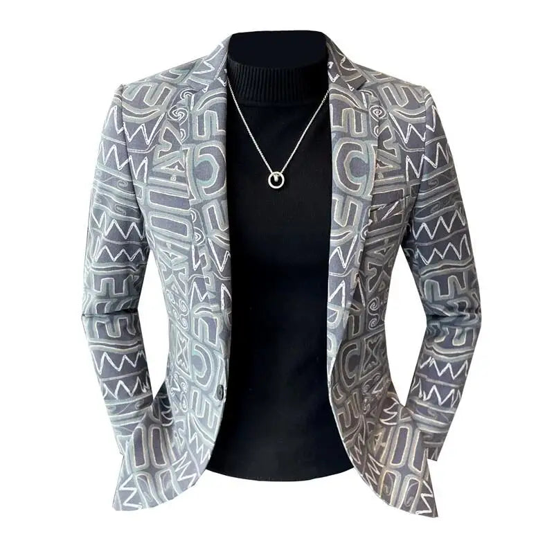 High Quality Men's Printed Suit Jacket for Men Autumnn Fashion Slim Fit Casual Business Blazers Wedding Social Dress Coats 4XL-M