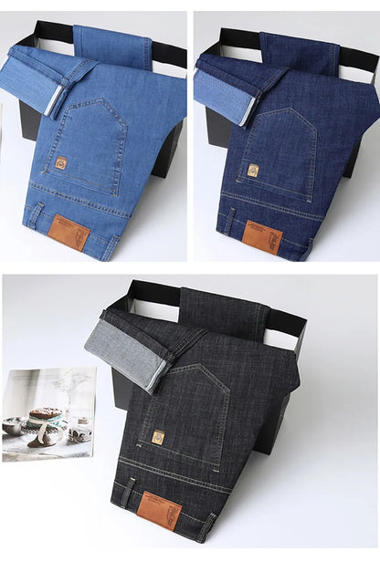 Summer Lyocell Men's Jeans Breathable Thin Casual Straight Stretch Business Work Denim Trousers Classic Fashion Brand Clothing