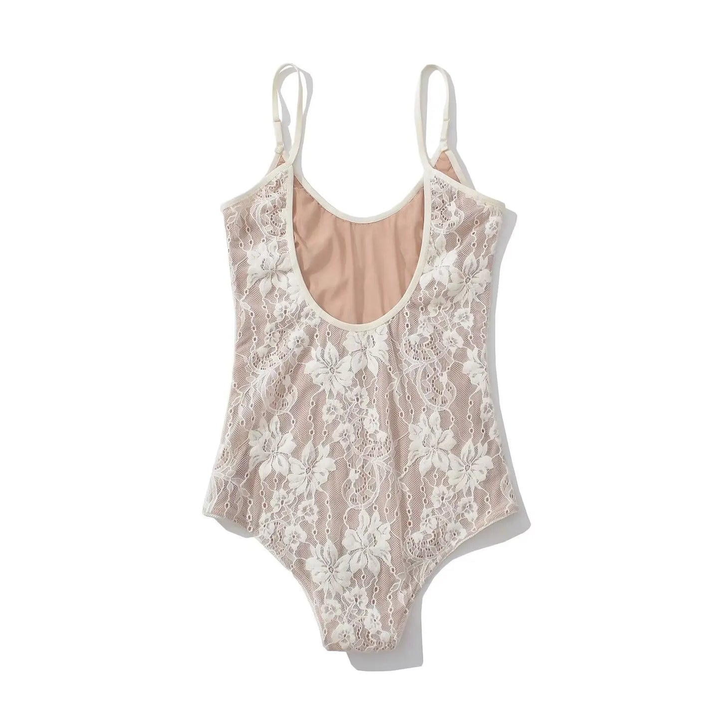 Sexy See Through Lace With Lining Backless Spaghetti Strap Bodysuit Woman Sling Tight Short Jumpsuit Slim Fit Rompers Playsuits