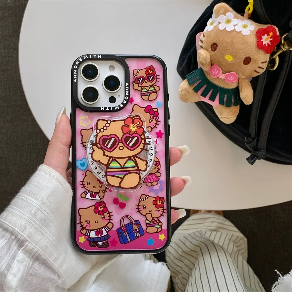 Y2K Hello Kitty Cute Cartoon Magnetic Phone Case For IPhone 12 13 14 15 16 17 Pro Max Protective Cover with Stand Fundas