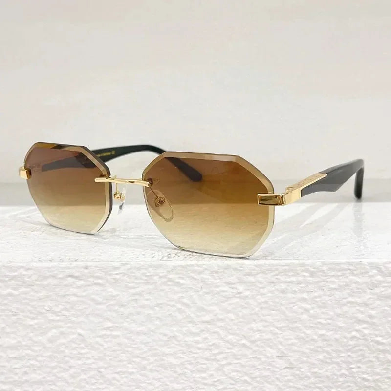 Rimless Polygon Luxury Sunglasses Acetate Alloy Gold Brand Irregular Square Original Classical Retro UV400 Gafas Hot