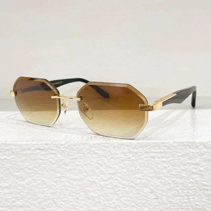 Rimless Polygon Luxury Sunglasses Acetate Alloy Gold Brand Irregular Square Original Classical Retro UV400 Gafas Hot