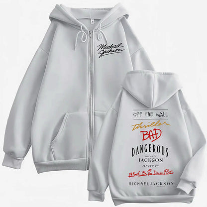 90's Rock Singer Michael Jackson Album Print Zipper Hoodie High Quality Fashion Zip Up Pullovers Men Women Oversized Sweatshirts