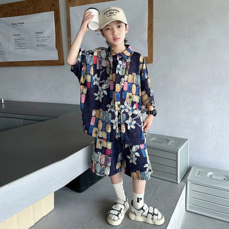 Printed Shirt Clothes for Cotton 2025 Kids T-shirts Children Boys' Set Boy Clothing Top Bottom Clothing Children's Boy's Outdoor