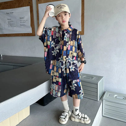 Printed Shirt Clothes for Cotton 2025 Kids T-shirts Children Boys' Set Boy Clothing Top Bottom Clothing Children's Boy's Outdoor