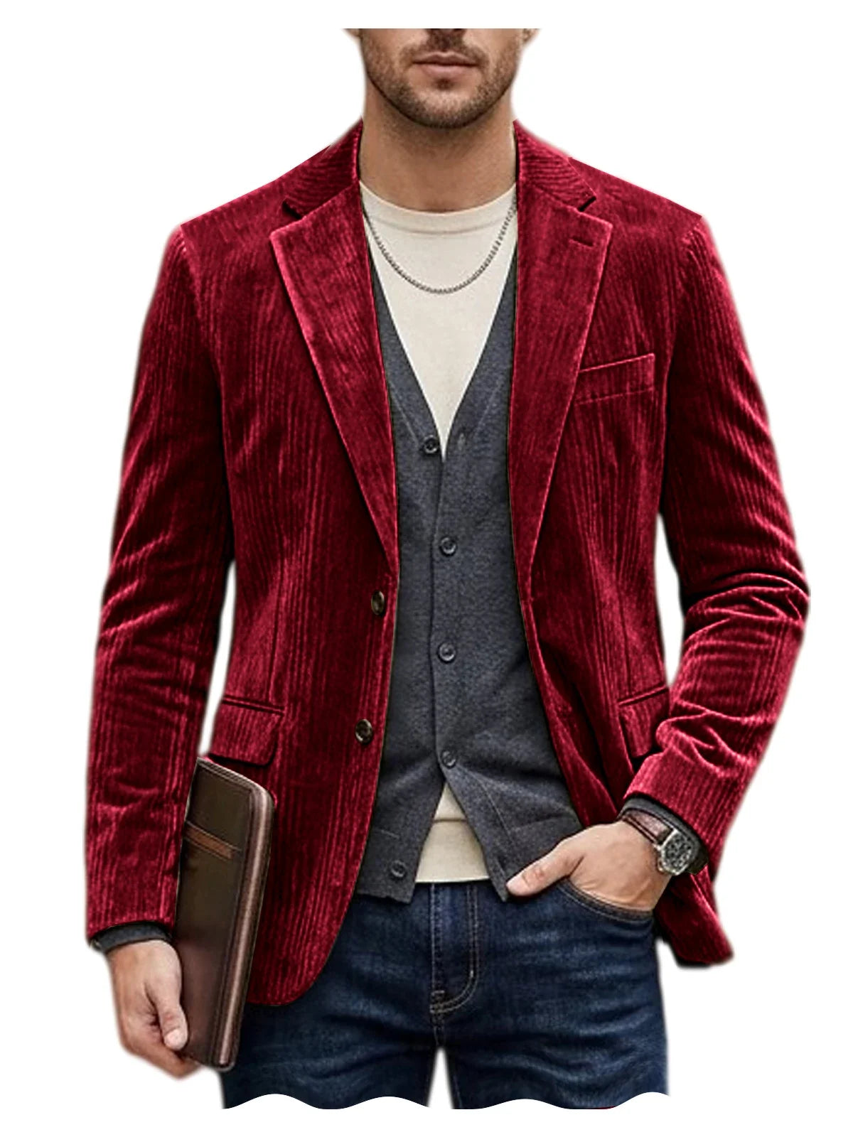 Men's Corduroy Blazer Jacket Casual Double-Sided Snow Cotton Slim Fit Notched Lapel Sport Coat for Business Daily Wear