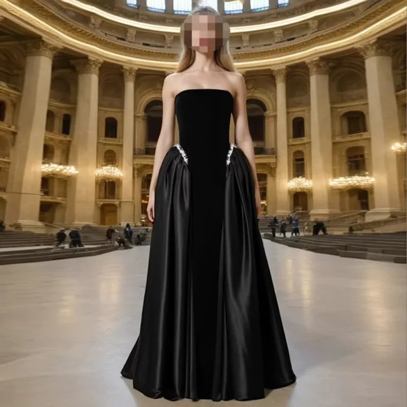 2026 Luxury Boat Collar Pleated Velour Evening Dress Backless Floor Length Beaded Pearls Saudi Party Gown for Women Customized