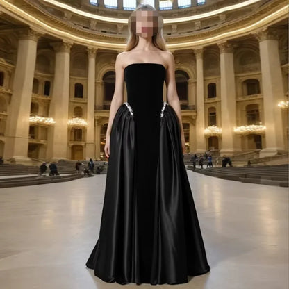 2026 Luxury Boat Collar Pleated Velour Evening Dress Backless Floor Length Beaded Pearls Saudi Party Gown for Women Customized