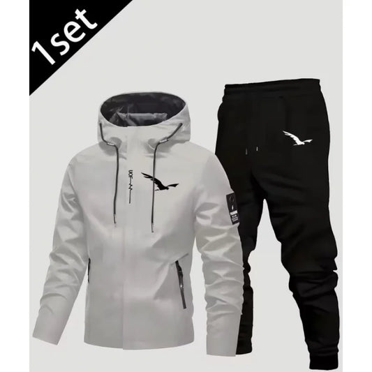 New men's jacket + thickened pants set, suitable for autumn and winter seasons, office, outdoor leisure, and fashionable sports