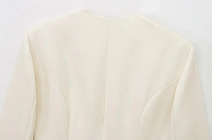 Women's Chic V-Neck Blazer Coat with Belt Long Sleeve Snap-Button Fashion Outerwear Top
