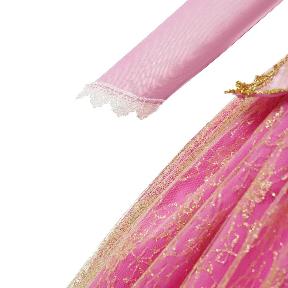 Girls Princess Dress Sleeping Beauty Aurora Cosplay Costume 2025 Kids Carnival Birthday Party Pink  Long Sleeve  Evening Dresses