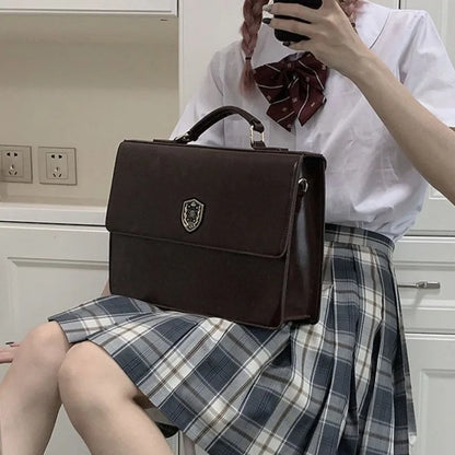 PU Brown Lolita Girls Japanese Handbags Transparent Pocket JK Uniform Student Messenger Bag Y2k Original Harajuku Square Itabags