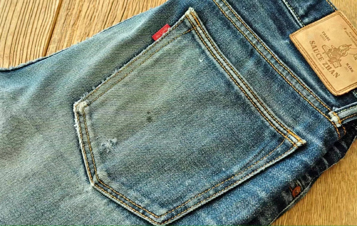 Mens Jeans Sanforized  Selvedge Denim Jeans for man Indigo and Black Jeans Zipper Fly Slim Fit
