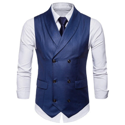 Men Vest White Solid Double Button With Lapel Waistcoat For Wedding Banquet Prom Business Office Work Casual Daily Men Suit Vest