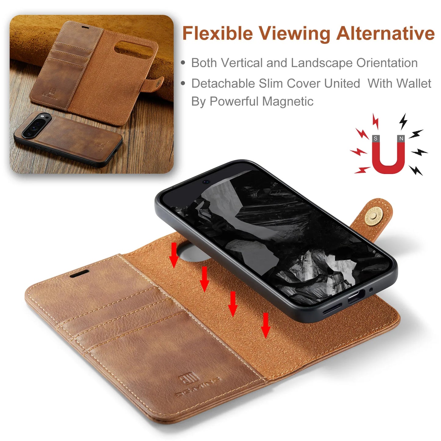 For Google Pixel 6 7 8 9 10 Pro XL/Pixel 5A 6A 7A 8A 9A Magnetic Detachable Cover 2in1 Flip Leather Wallet Phone Case
