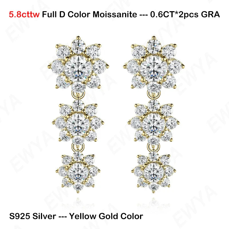 Luxury 35-39cttw D Color Gradient Full Moissanite Sunflower Tennis Necklace for Women S925 Silver All Diamond Neck Chain