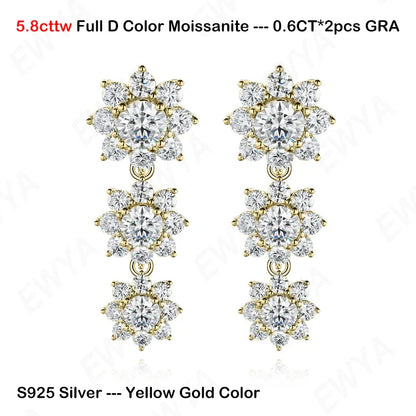 Luxury 35-39cttw D Color Gradient Full Moissanite Sunflower Tennis Necklace for Women S925 Silver All Diamond Neck Chain
