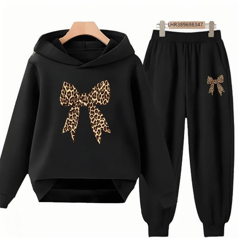 Bow Print Girls Red Hoodie Children 3-12 Years Boys Casual Tops+Pants Sets Long Sleeves Autumn Fashion Kids Long Sleeves Clothes