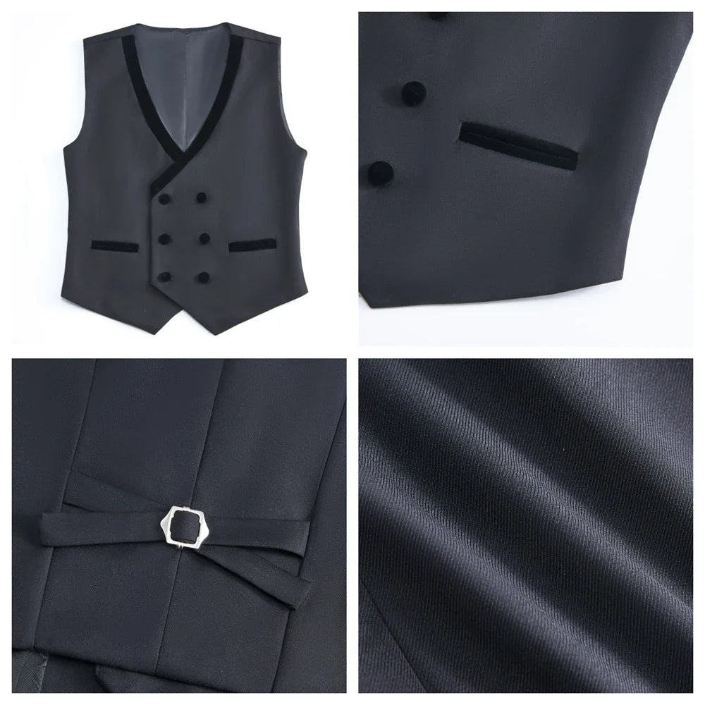 2025 New Kids Suit Set, 4 Pieces Formal Homecoming Suits for Boys, Jacket Vest Pants Bowtie Velvet Collar