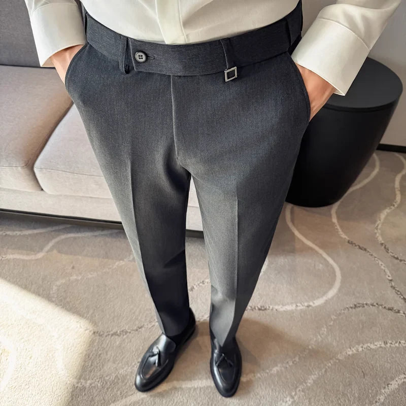 New Lnvisible Elastic Waistband Design Men Business Casual Pants High Quality Solid Slim Office Social Dress Suit Pant Oversized