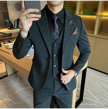 2026 High Quality (Suit + Vest + Trousers) Stylish and Handsome Casual Wedding Suit Business Suit Three-Piece Genuine