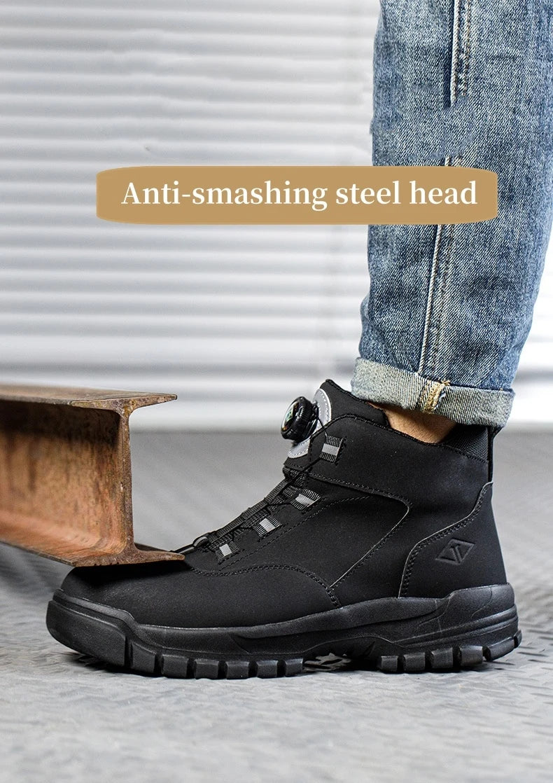 Work Shoes Men Anti-smashing Anti-puncture Safety Shoes Rotating Buttons Autumn Winter Protective Work Safety Boots